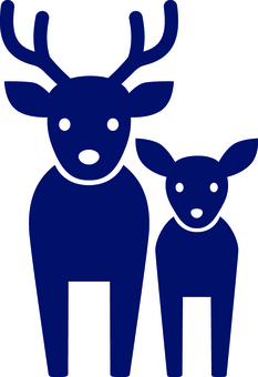 ピクトグラムの紺の鹿の親子です。 ピクトグラム,鹿,シンプル,動物,角,親子,小鹿,紺のイラスト素材