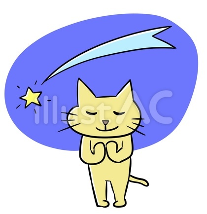 流れ星に願う猫のイラスト