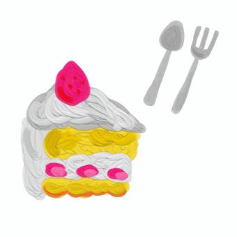 厚塗りケーキ 厚塗り,油絵風,ケーキ,スプーン,フォーク,アイコン,手書き風,ポストカードのイラスト素材