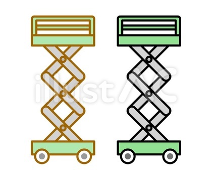 高所作業車 作業中 緑