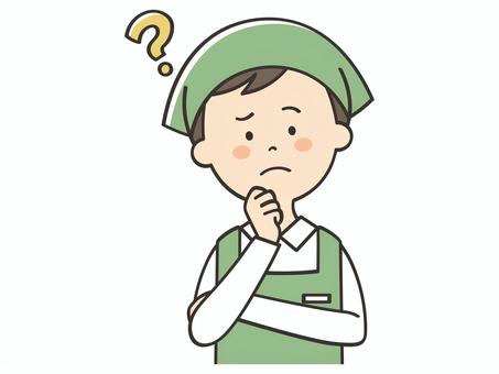 考える男性店員 考える男性店員 考える,悩む,困る,不安,わからない,はてな,迷う,疑問,質問,店員のイラスト素材