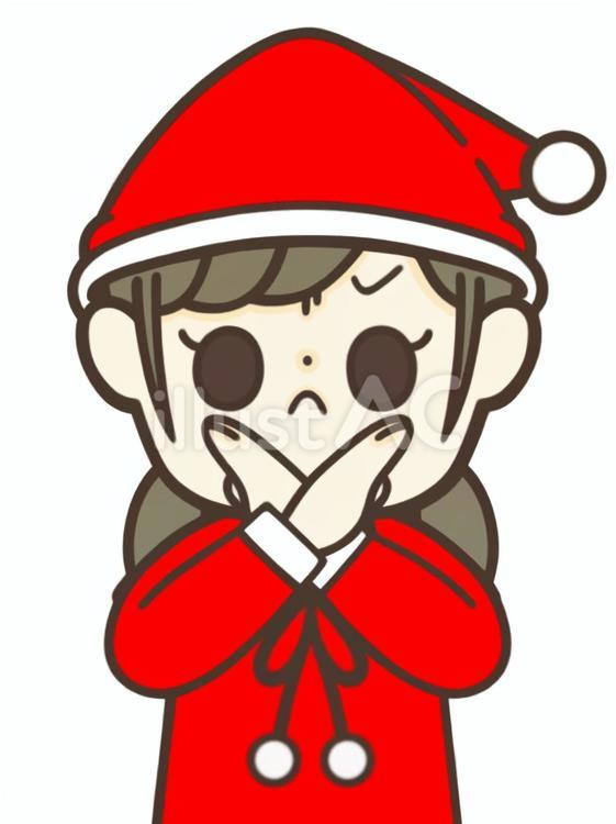 手で✕を作る サンタの服を着た女性 人物,女性,サンタのイラスト素材