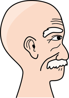 老人　　 老人,高齢者,男性,横向き,横顔,ハゲ,鼻ヒゲ,しわ,人物,線画のイラスト素材