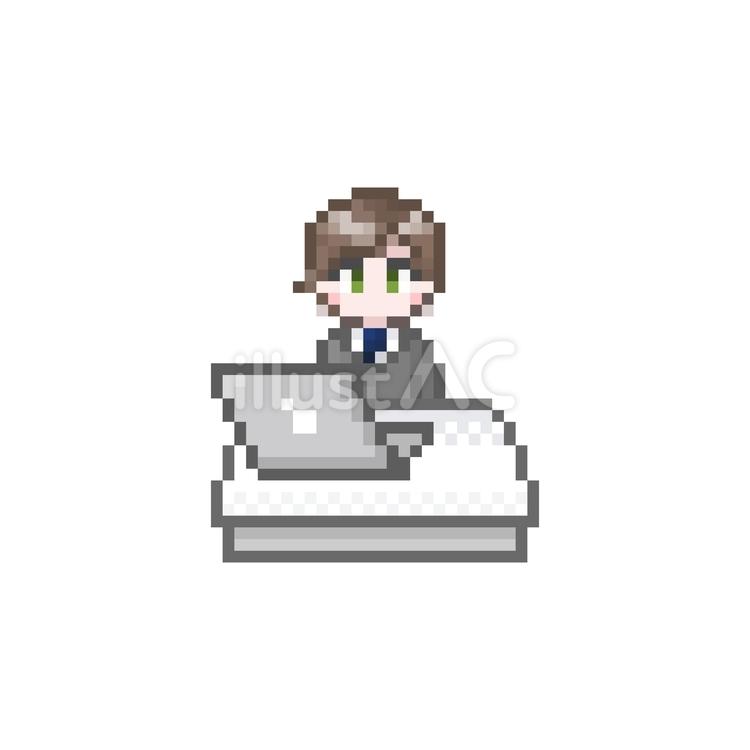 ドット絵のパソコンと男性会社員 ドット絵,ピクセル,パソコンのイラスト素材