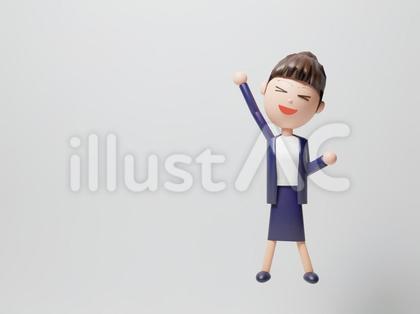 嬉しくてガッツポーズをする中年女性・全身