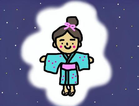 ゆかたの女の子 ゆかた,女の子,まつり,夜市,お団子のイラスト素材