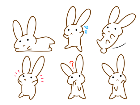 ゆるいうさぎのまいにちセット② うさぎ,兎,動物,キャラクター,マスコット,手描き,手書き,白,ゆるい,かわいいのイラスト素材