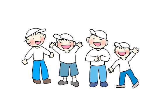 みんなで笑い合う　カラー　帽子　白 みんな,笑顔,集まる,子ども,小学生,幼児,小学校,幼稚園,保育園,こども園のイラスト素材
