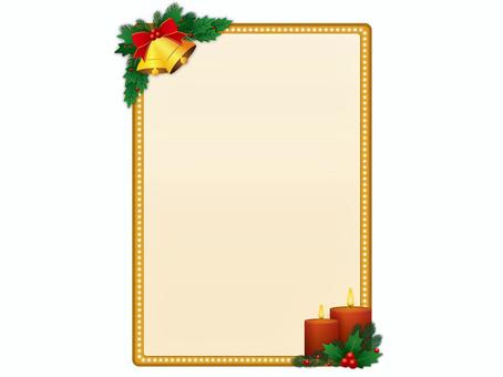 ベルとリボンのクリスマス縦フレーム_金 クリスマス,フレーム,枠,ベル,鐘,リボン,もみの木,柊,蝋燭,キャンドルのイラスト素材