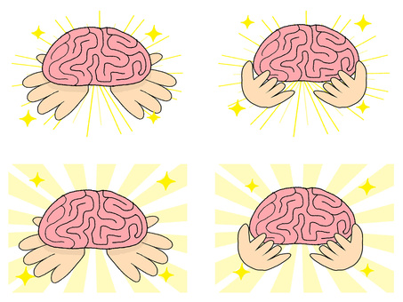 光る脳 脳,頭脳,光,手,守る,イメージ,セット,pop調,手描き,挿絵のイラスト素材