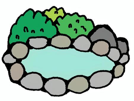 露天風呂（夏） 露天,風呂,温泉,入浴,旅行,お湯,外,自然,景観,茂みのイラスト素材