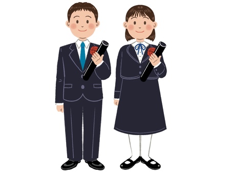 卒業式の子ども　小学生　ペア 卒業式,卒業,小学生,男子,女子,学生,子ども,よそいき,正装,パンツスーツのイラスト素材