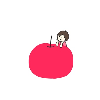 りんごと女の子 りんご,果物,赤,甘い,フルーツ,デザート,女の子,子ども,かわいい,ゆるいのイラスト素材
