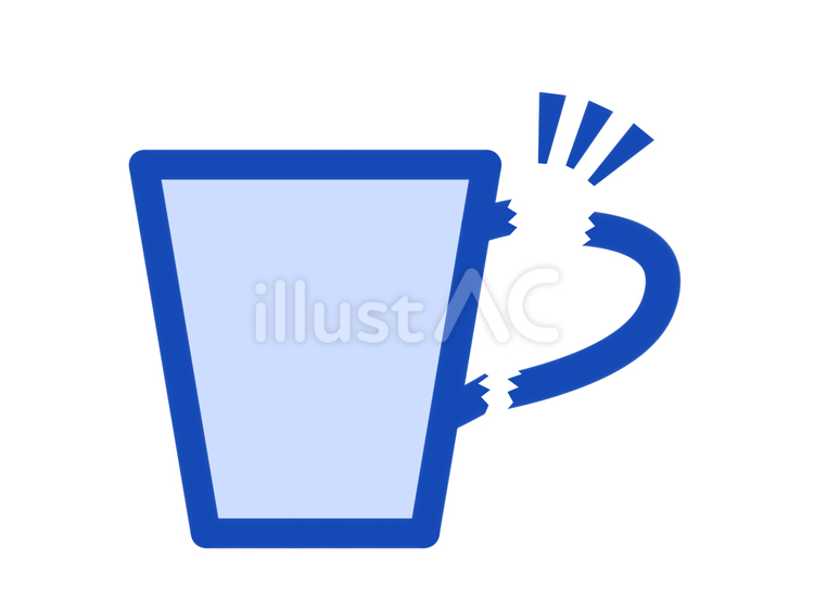 持ち手が壊れたマグカップのイラスト（青） マグカップ,カップ,コーヒーカップのイラスト素材