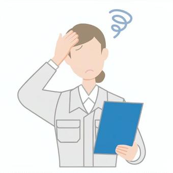 悩みがある建設業の女性 悩む,困る,トラブル,女性,1人,上半身,人,人物,20代,30代のイラスト素材