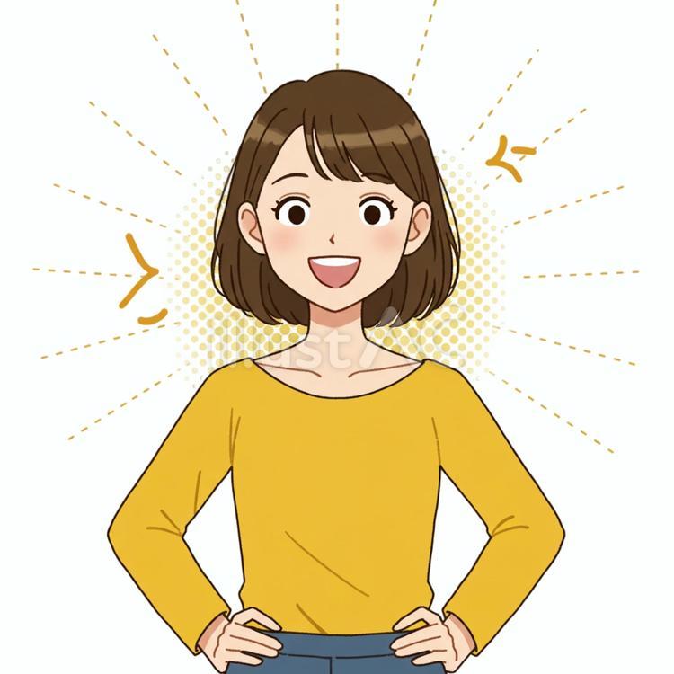腰に手をあてる姿 女性,茶髪,カットソーのイラスト素材