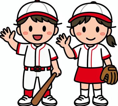 赤の野球の男子女子です。 野球,シンプル,スポーツ,アスリート,部活,サークル,クラブ,ユニフォーム,試合,練習のイラスト素材