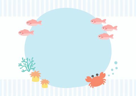 夏の海の生き物のフレーム06 夏,海,魚,海の生き物,フレーム,背景,枠,飾り枠,手書き,おしゃれのイラスト素材