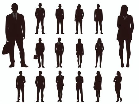 シルエット【ビジネスマン・ウーマン】 人,全身,ビジネス,オフィス,サラリーマン,ol,ビジネスマン,ビジネスウーマン,人間,立ち姿のイラスト素材