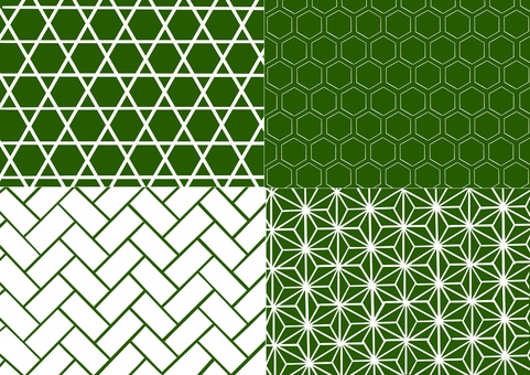 緑色　和柄の壁紙　4種　２　手描き 和柄,壁紙,背景,緑,篭目,麻の葉,亀甲,桧垣,かごめ,あさのはのイラスト素材