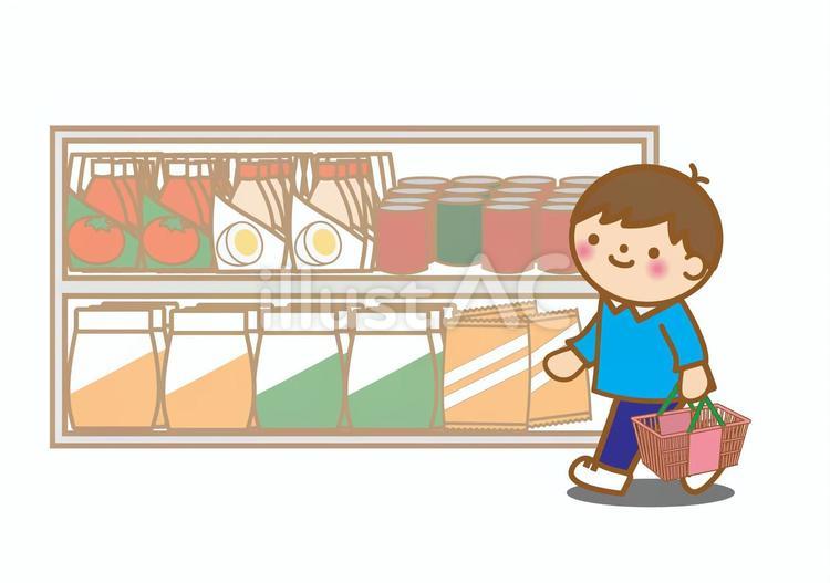 おつかいをする男の子（背景あり） 買い出し,ショッピング,食材のイラスト素材