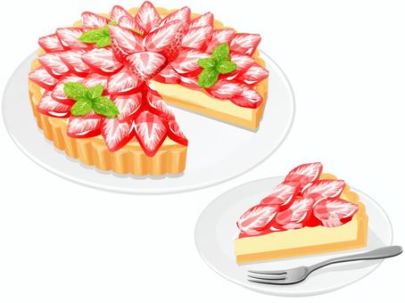 イチゴタルト4 イチゴタルト,タルト,イチゴ,スイーツ,料理,食べ物,皿,ミント,ピースのイラスト素材