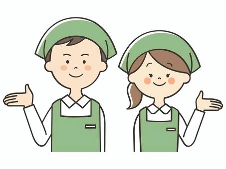 紹介する店員さん 紹介する店員さん 紹介,案内,説明,教える,解説,アドバイス,重要,お知らせ,注目,誘導のイラスト素材