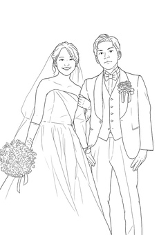 結婚式　線画　ドレス 結婚式,結婚,ウェディング,ドレス,ウェディングドレス,タキシード,前撮り,夫婦,カップル,幸せのイラスト素材