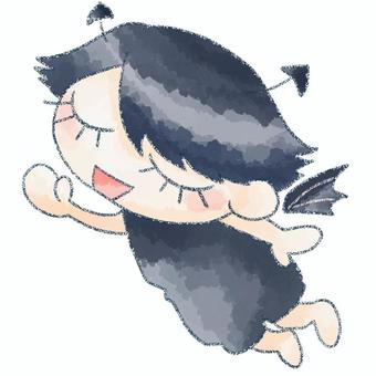 あくまのささやき 悪魔,羽,角,水彩,鉛筆のイラスト素材