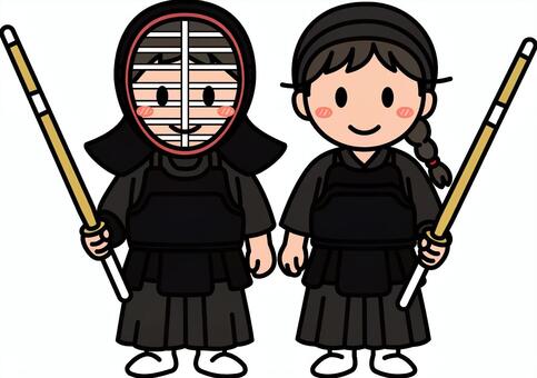 剣道の黒の子供たちです。 剣道,シンプル,スポーツ,部活,クラブ,サークル,武道,和風,面,胴着のイラスト素材