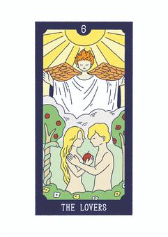 タロット_6恋人_手描きイラスト タロット,tarot,恋人,カード,占い,人物のイラスト素材