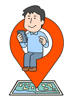 位置情報と男性 位置情報,gps,男性,地図,アプリ,スマホ,現在地,目的地のイラスト素材