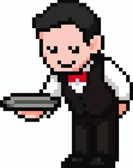 ドット絵の黒のウェイターです。 ドット絵,レストラン,シンプル,サービス,ホール,フロア,接客,配膳,飲食業,接遇のイラスト素材