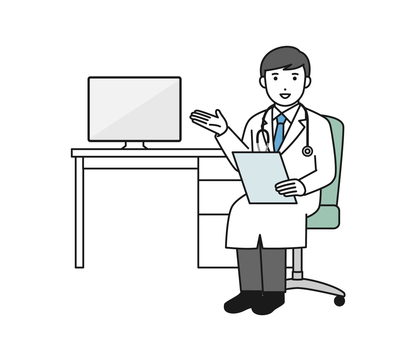 デスクの前の医師 白衣,デスク,診察,問診,検診,椅子,座る,男性,ドクター,医師のイラスト素材