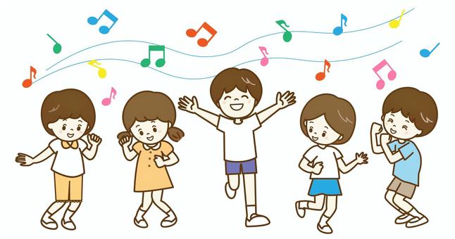 子供　踊る 音楽,音符,リズム,楽しい,子供,メロディ,かわいい,人物,全身,授業のイラスト素材