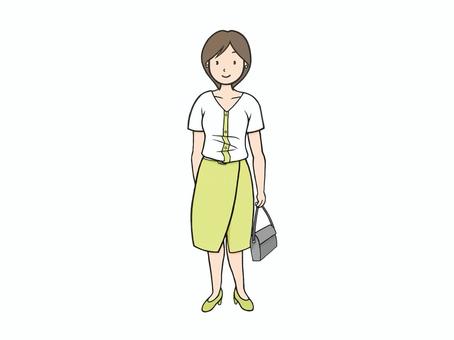 女性のオフィスカジュアルファッション オフィスカジュアル,ファッション,ol,手描き,女性,ショートヘアー,大人,レディース,スカート,コーディネートのイラスト素材