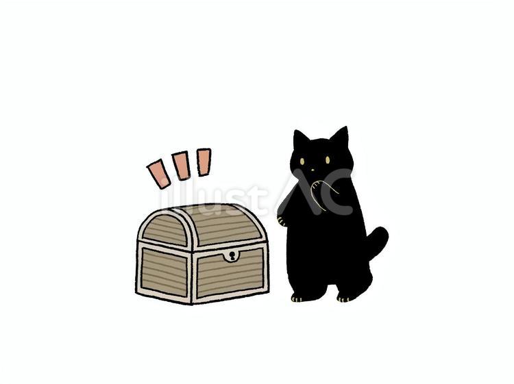 宝箱とネコ 宝箱,猫,宝物のイラスト素材