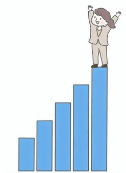 成長するグラフの上の女性 成長するグラフの上の女性 ビジネス,女性,成功,達成,成長,上昇,棒グラフ,笑顔,やる気,モチベーションのイラスト素材
