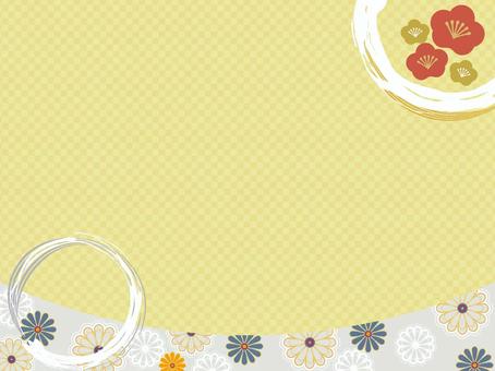 梅の花と市松模様と筆和の和背景2 和風,和柄,市松模様,筆線,背景,文様,和,正月,梅の花,金のイラスト素材
