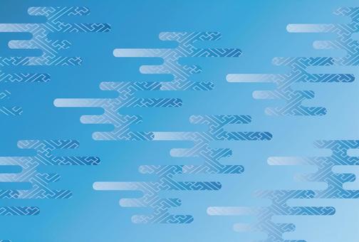 ハガキサイズの和柄かすみのブルー 背景,和風,和柄,かすみ,雲,ブルー,グラデーション,紗綾形,年賀状,日本のイラスト素材