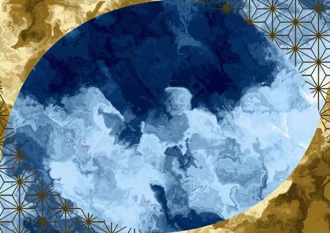 青と金の和風背景マーブルデザイン マーブル,背景,枠,フレーム,抽象,青,紺,金,ゴールド,ブルーのイラスト素材