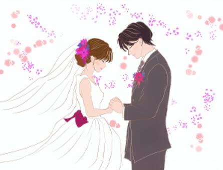 絆 絆,結婚,ウエディング,ウエディングドレス,タキシード,男女,花びら,愛,幸,手のイラスト素材
