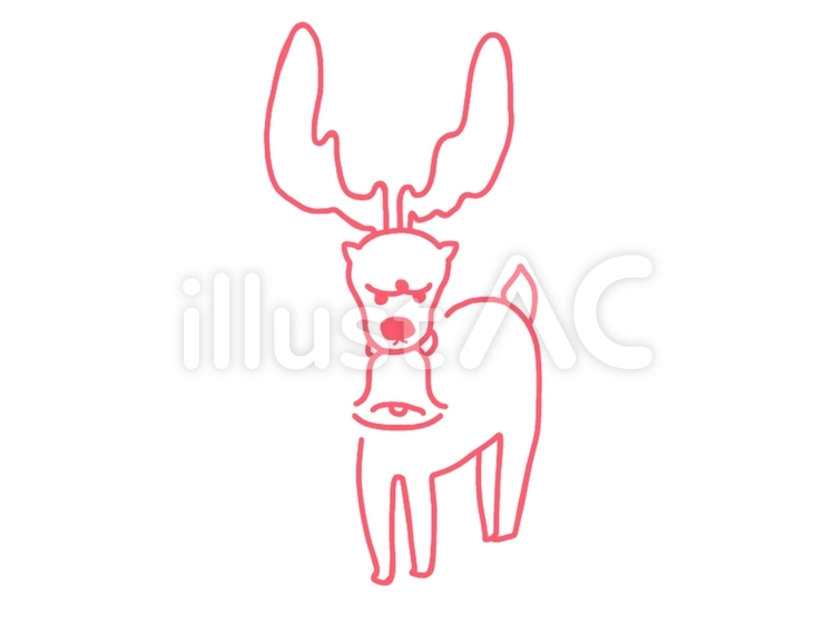 不機嫌なトナカイ　線画　ピンク トナカイ,クリスマス,線画のイラスト素材