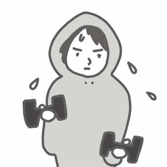 トレーニングイラスト　ダイエット　筋トレ 筋トレ,ダイエット,運動,マッチョ,ストイック,汗,選手,パーカー,トレーニング,ダンベルのイラスト素材