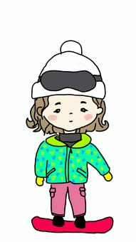 スノーボードする女の子 女の子,冬,スポーツ,手書き,スノーボードのイラスト素材