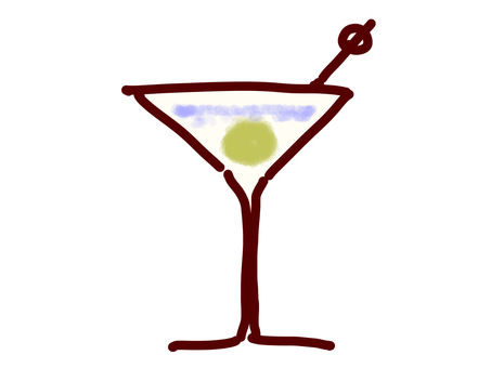 手描き風のマティーニ 手描き,かわいい,マティーニ,お酒,アルコール,カクテル,オリーブ,グラス,バー,居酒屋のイラスト素材