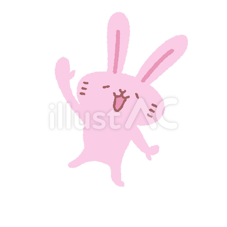 ウサギキャラシリーズ　手を上げるウサギ うさぎ,笑顔,挨拶のイラスト素材