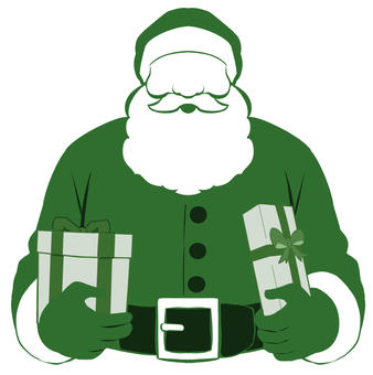 プレゼントを抱えるサンタクロース（緑） クリスマス,サンタクロース,サンタ,シルエット,クリスマスプレゼント,クリスマスイブ,サンタコス,サンタプレゼント,クリスマスパーティー,プレゼントのイラスト素材