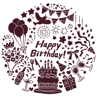 手描きバースデーパーティイラストセット パーティー,バースデー,ガーリー,手書き,オシャレ,ガーランド,星,リボン,風船,クラッカーのイラスト素材