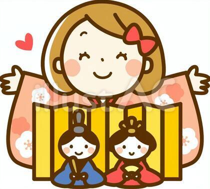 ひな人形と着物の女の子
